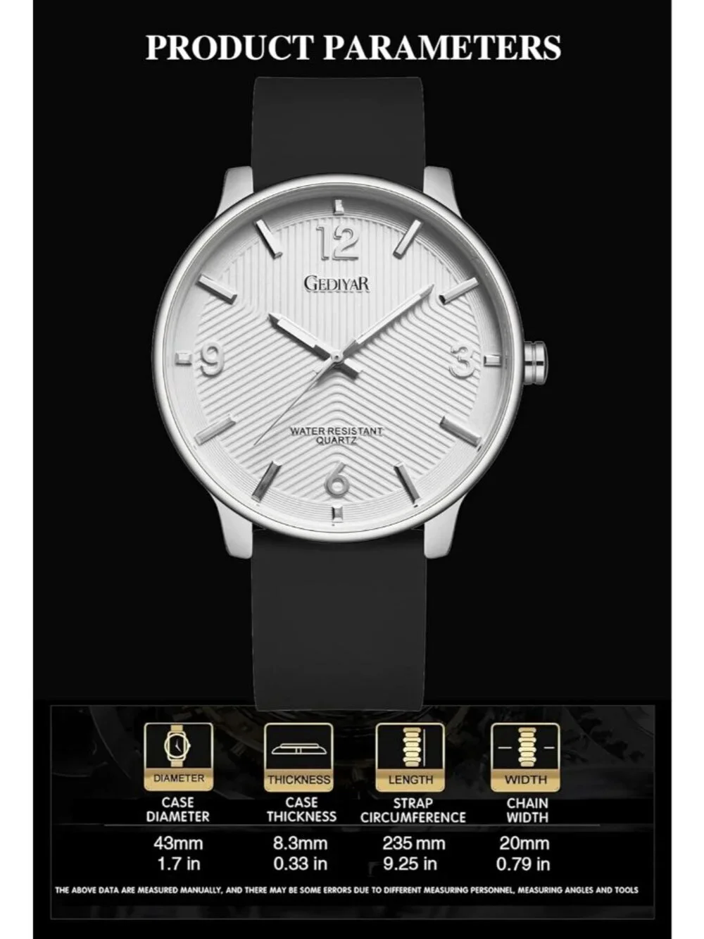 Mens Black And Silver Analog Simple Ultra Thin Waterproof Minimalist Wrist Watch